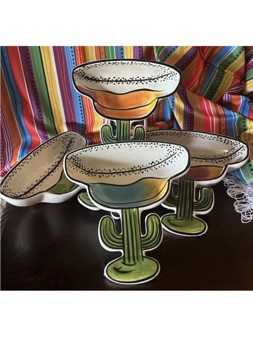 4 Clay Art Margarita Shaped w/ Cactus Handle Serving Bowls CINCO de Mayo‎ NWOT